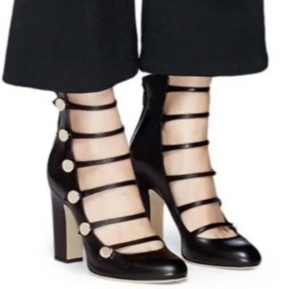 Jimmy Choo Venice black leather multi strap 100 MM pump size 7